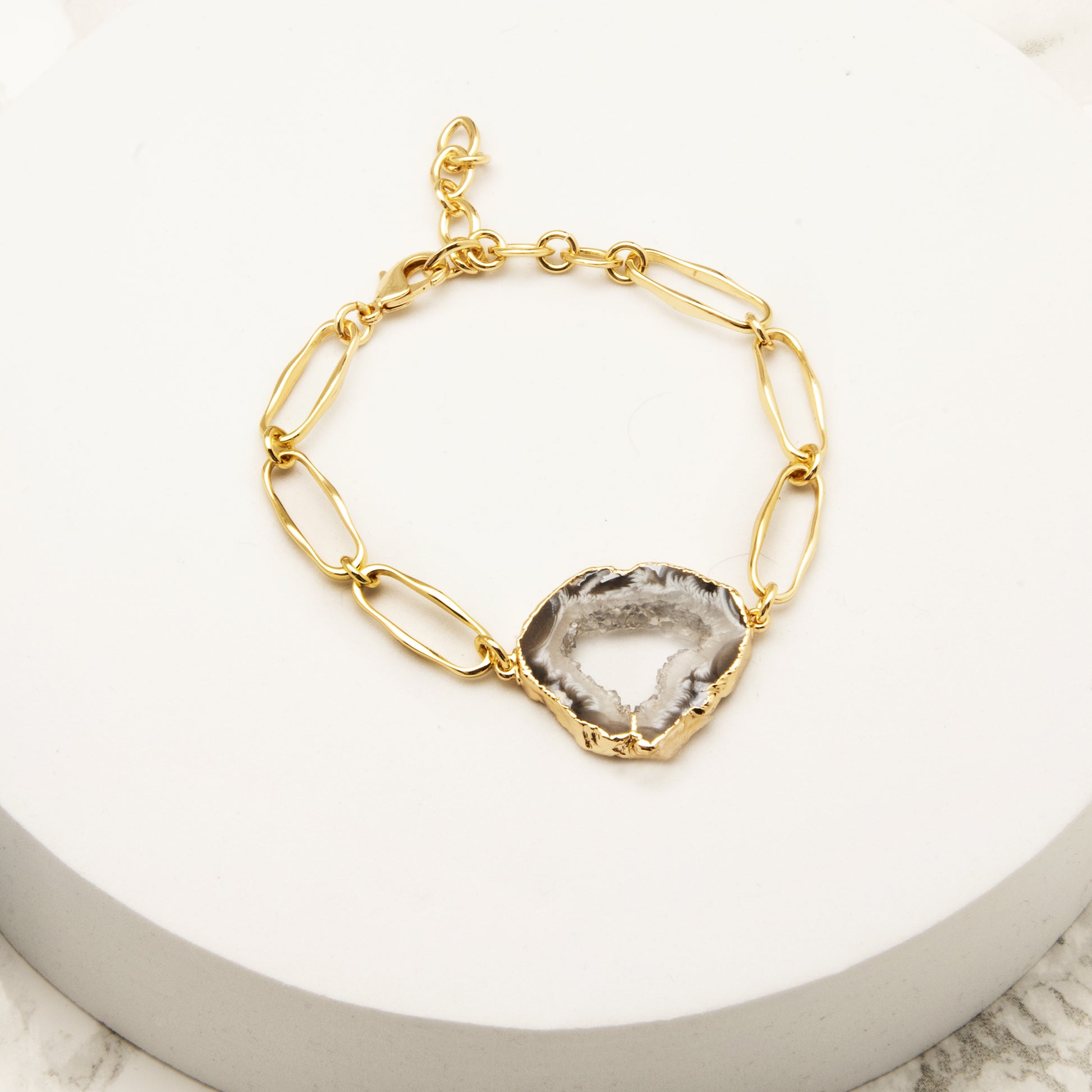 Gold Armband mit Geoden Achat Stein